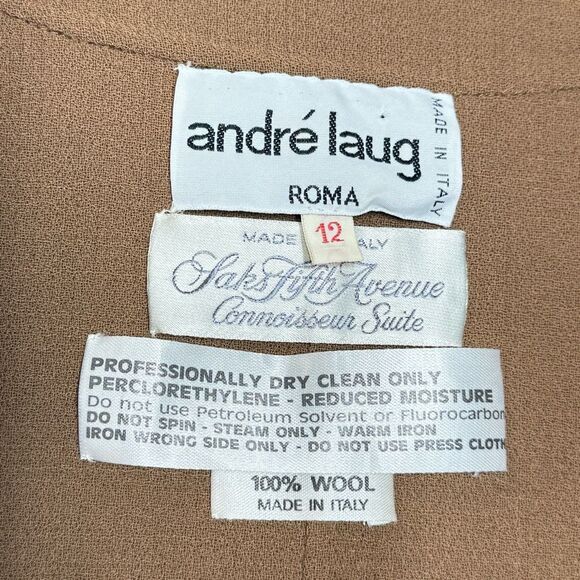 Vintage Andre Laug Brown Long Sleeve Wool Blazer Suit Size 12 Italian Couture - Picture 9 of 9
